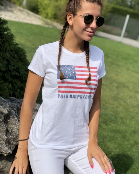 Triko dámské Ralph Lauren bílé s vlajkou